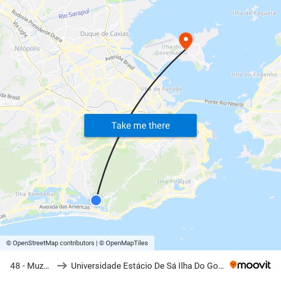 48 - Muzema to Universidade Estácio De Sá Ilha Do Governador map