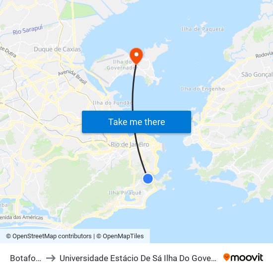 Botafogo to Universidade Estácio De Sá Ilha Do Governador map