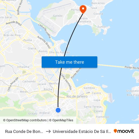 Rua Conde De Bonfim, 438-452 to Universidade Estácio De Sá Ilha Do Governador map