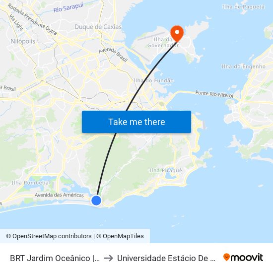 BRT Jardim Oceânico | Term. Nuta James to Universidade Estácio De Sá Ilha Do Governador map