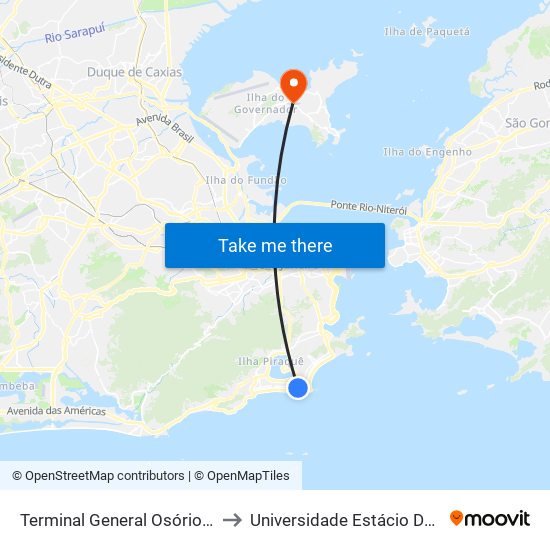 Terminal General Osório (Linhas 740d E 2740d) to Universidade Estácio De Sá Ilha Do Governador map