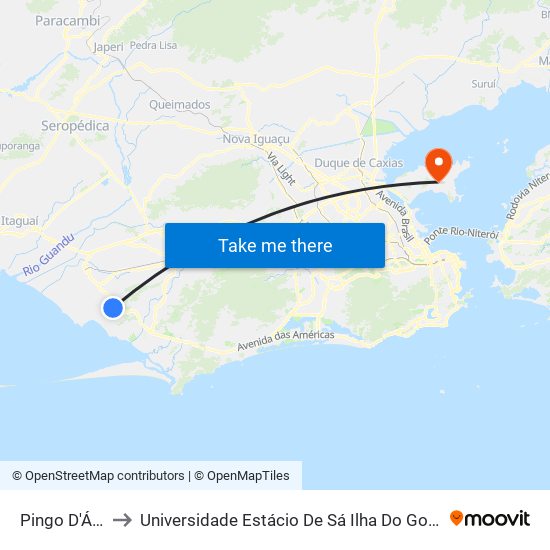 Pingo D'Água to Universidade Estácio De Sá Ilha Do Governador map