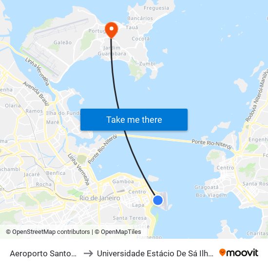 Aeroporto Santos Dumont ✈ to Universidade Estácio De Sá Ilha Do Governador map
