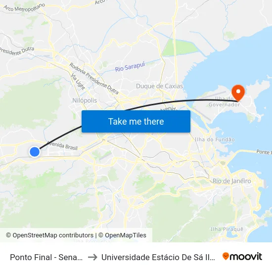Ponto Final - Senador Camará to Universidade Estácio De Sá Ilha Do Governador map