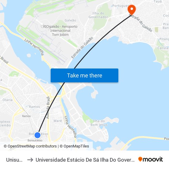 Unisuam to Universidade Estácio De Sá Ilha Do Governador map