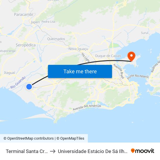 Terminal Santa Cruz - Sv870 to Universidade Estácio De Sá Ilha Do Governador map