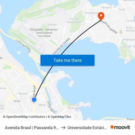 Avenida Brasil | Passarela 9 (Linhas Municipais Para O Centro) to Universidade Estácio De Sá Ilha Do Governador map