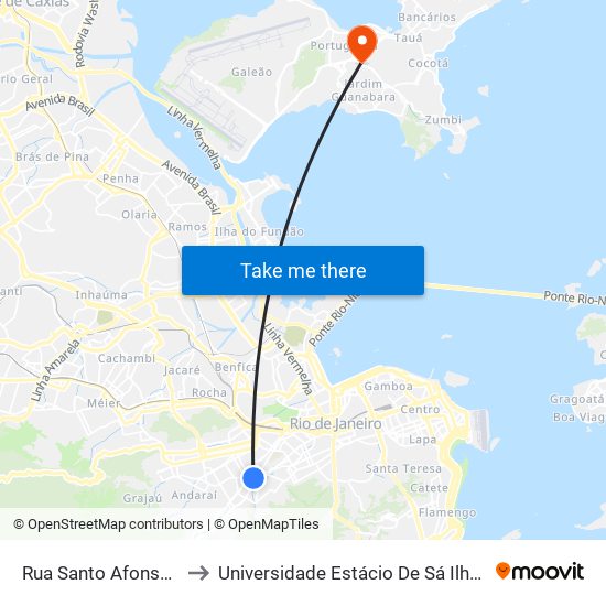 Rua Santo Afonso, 415-445 to Universidade Estácio De Sá Ilha Do Governador map