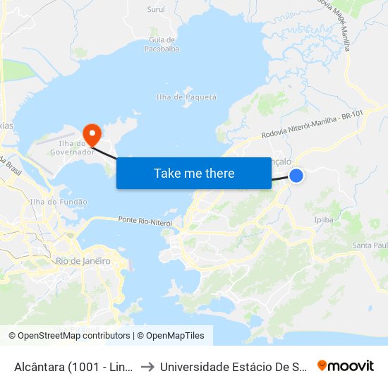 Alcântara (1001 - Linhas Rodoviárias) to Universidade Estácio De Sá Ilha Do Governador map