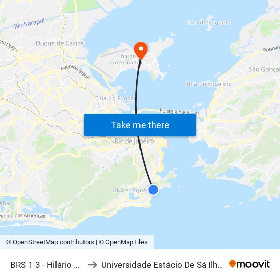 BRS 1 3 - Hilário De Gouveia to Universidade Estácio De Sá Ilha Do Governador map