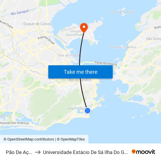 Pão De Açúcar to Universidade Estácio De Sá Ilha Do Governador map