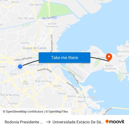Rodovia Presidente Dutra (Rio Acari) to Universidade Estácio De Sá Ilha Do Governador map