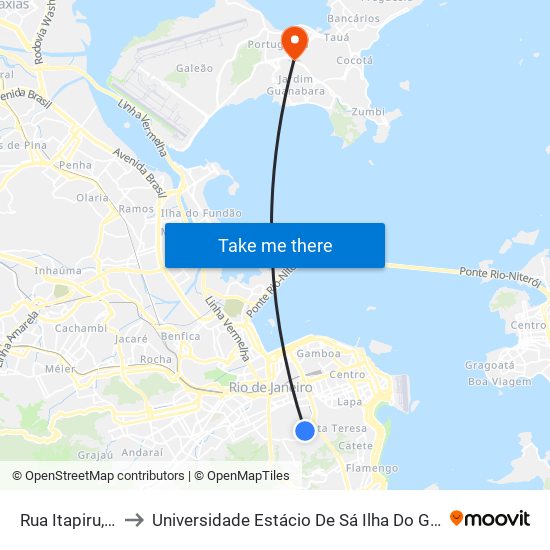 Rua Itapiru, 592 to Universidade Estácio De Sá Ilha Do Governador map