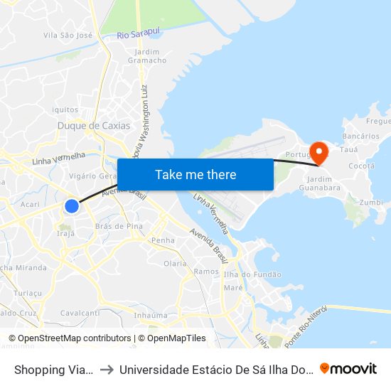Shopping Via Brasil to Universidade Estácio De Sá Ilha Do Governador map