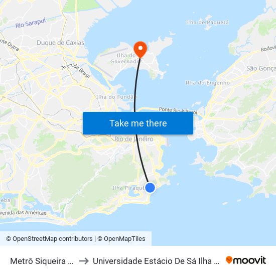 Metrô Siqueira Campos to Universidade Estácio De Sá Ilha Do Governador map