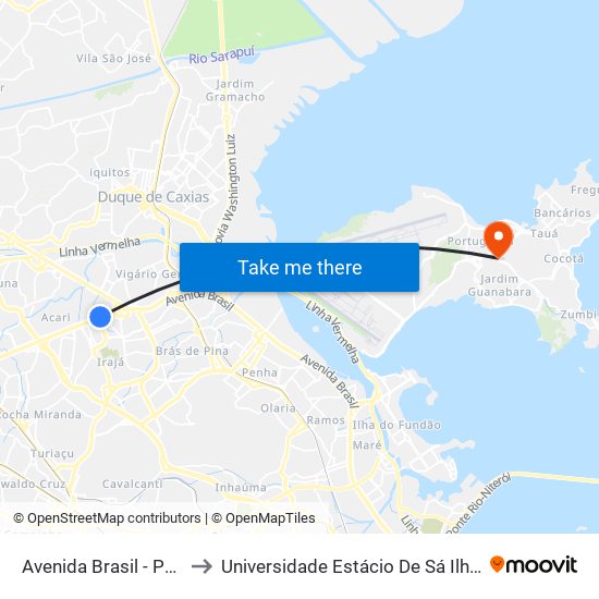 Avenida Brasil - Passarela 24 to Universidade Estácio De Sá Ilha Do Governador map