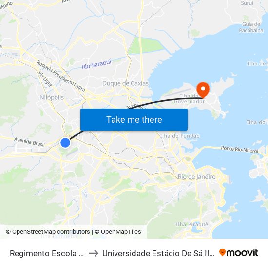 Regimento Escola De Infantaria to Universidade Estácio De Sá Ilha Do Governador map