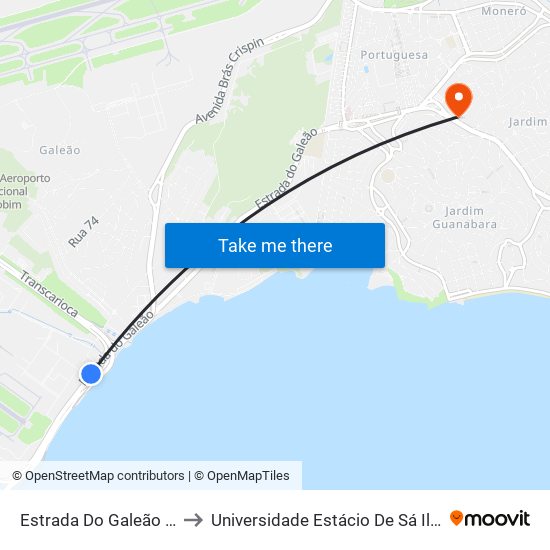 Estrada Do Galeão - Base Aérea to Universidade Estácio De Sá Ilha Do Governador map