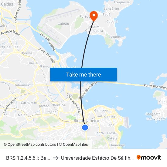 BRS 1,2,4,5,6,I: Barão De Ubá to Universidade Estácio De Sá Ilha Do Governador map