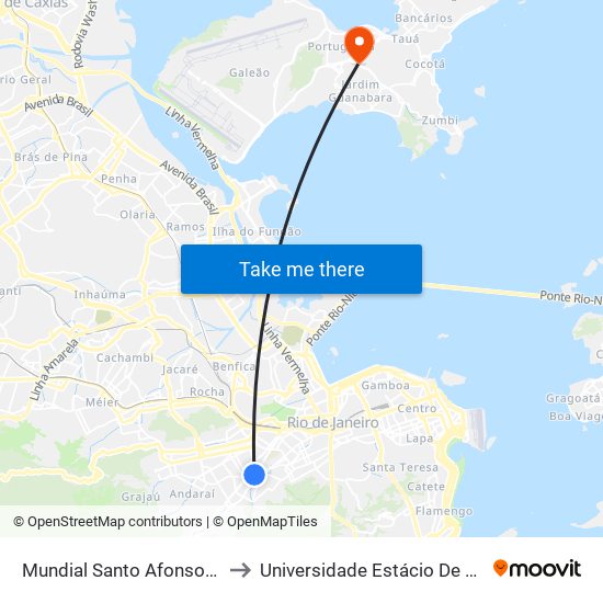 Mundial Santo Afonso | Lojas Americanas to Universidade Estácio De Sá Ilha Do Governador map