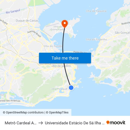 Metrô Cardeal Arcoverde to Universidade Estácio De Sá Ilha Do Governador map
