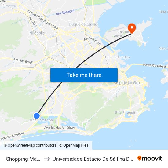 Shopping Map Band to Universidade Estácio De Sá Ilha Do Governador map