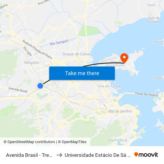 Avenida Brasil - Trevo De Deodoro to Universidade Estácio De Sá Ilha Do Governador map