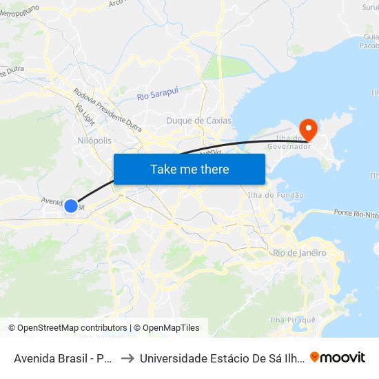 Avenida Brasil - Posto Vagão to Universidade Estácio De Sá Ilha Do Governador map