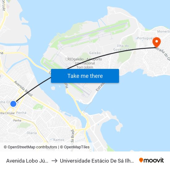 Avenida Lobo Júnior, 1560 to Universidade Estácio De Sá Ilha Do Governador map