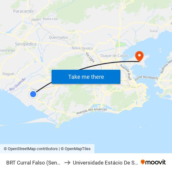 BRT Curral Falso (Sentido Pingo D'Água) to Universidade Estácio De Sá Ilha Do Governador map