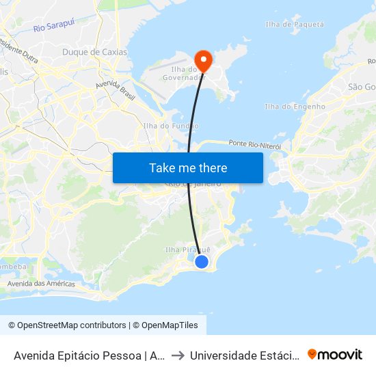 Avenida Epitácio Pessoa | Acesso Lagoa - Metrô General Osório to Universidade Estácio De Sá Ilha Do Governador map