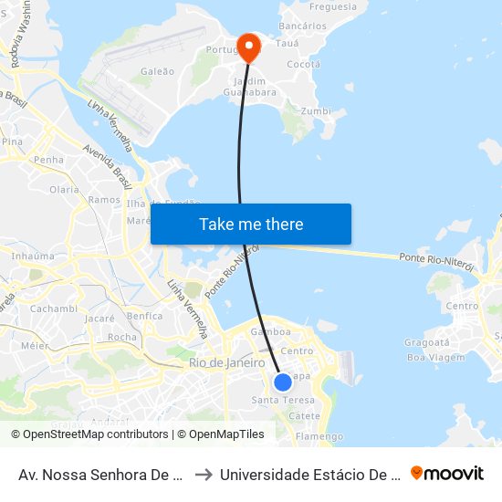 Av. Nossa Senhora De Fátima / R. Riachuelo to Universidade Estácio De Sá Ilha Do Governador map