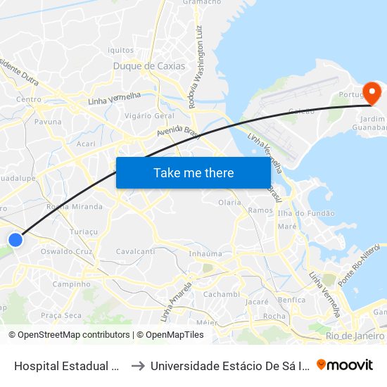 Hospital Estadual Carlos Chagas to Universidade Estácio De Sá Ilha Do Governador map