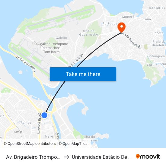 Av. Brigadeiro Trompowski - Parque União to Universidade Estácio De Sá Ilha Do Governador map