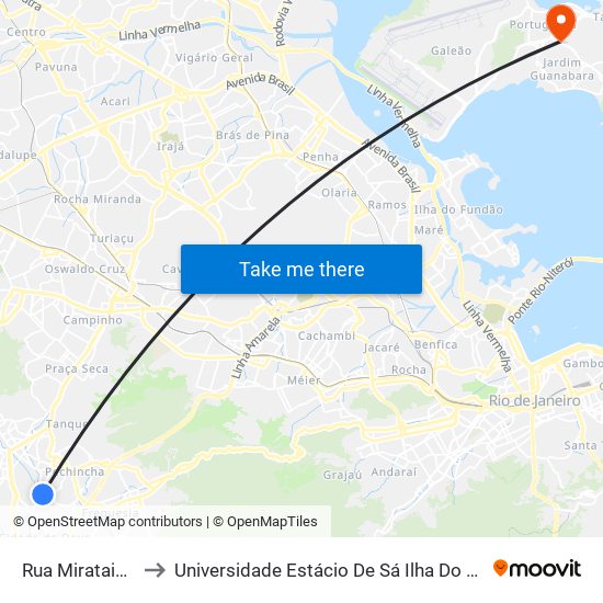 Rua Mirataia, 350 to Universidade Estácio De Sá Ilha Do Governador map