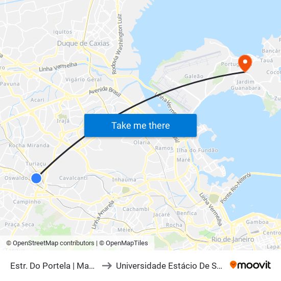 Estr. Do Portela | Madureira Shopping to Universidade Estácio De Sá Ilha Do Governador map