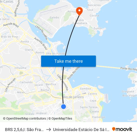 BRS 2,5,6,I: São Francisco Xavier to Universidade Estácio De Sá Ilha Do Governador map