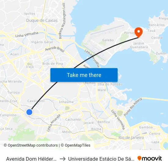 Avenida Dom Hélder Câmara, 10076 to Universidade Estácio De Sá Ilha Do Governador map