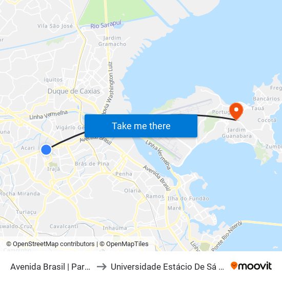 Avenida Brasil | Parque Novo Irajá to Universidade Estácio De Sá Ilha Do Governador map