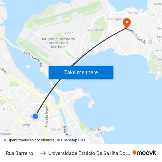 Rua Barreiros, 450 to Universidade Estácio De Sá Ilha Do Governador map