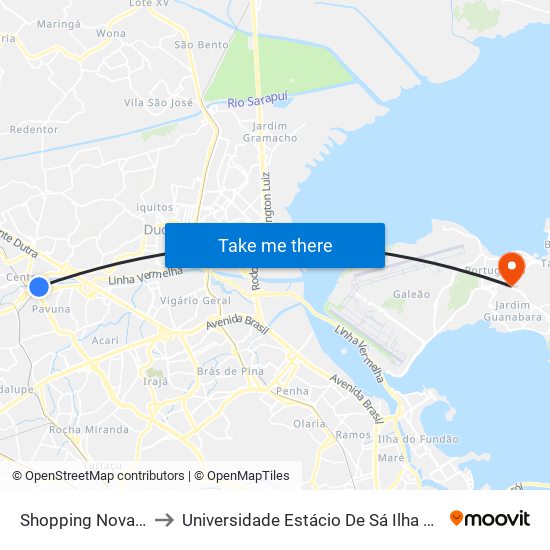 Shopping Nova Pavuna to Universidade Estácio De Sá Ilha Do Governador map