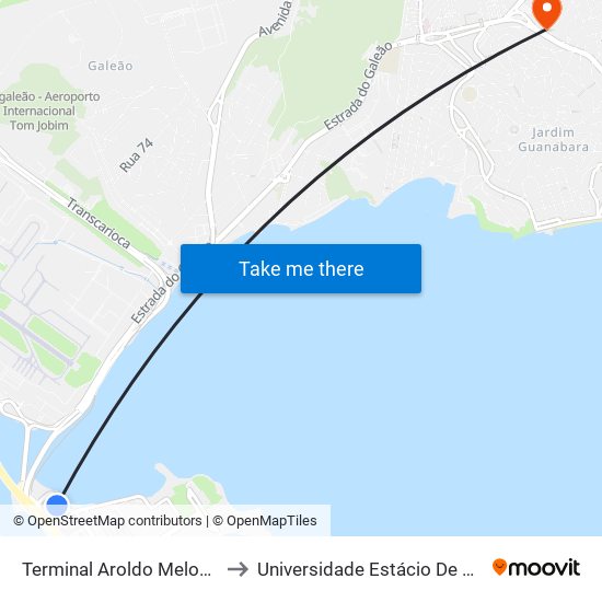 Terminal Aroldo Melodia (Fundão) - UFRJ to Universidade Estácio De Sá Ilha Do Governador map