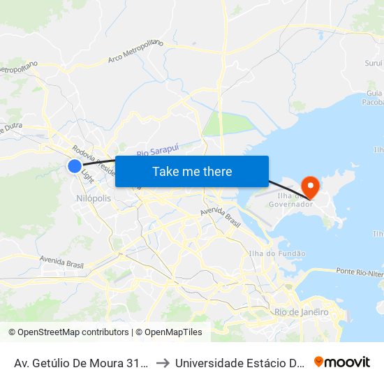 Av. Getúlio De Moura 3120 - Centro Nova Iguaçu to Universidade Estácio De Sá Ilha Do Governador map
