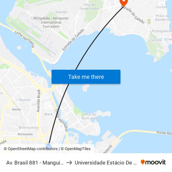 Av. Brasil 881 - Manguinhos Rio De Janeiro to Universidade Estácio De Sá Ilha Do Governador map