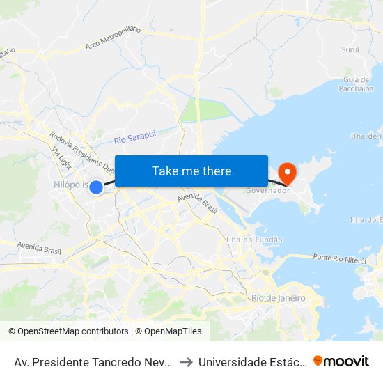 Av. Presidente Tancredo Neves 1069 - Tomazinho São João De Meriti to Universidade Estácio De Sá Ilha Do Governador map