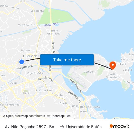 Av. Nilo Peçanha 2597 - Bar Dos Cavaleiros Duque De Caxias to Universidade Estácio De Sá Ilha Do Governador map