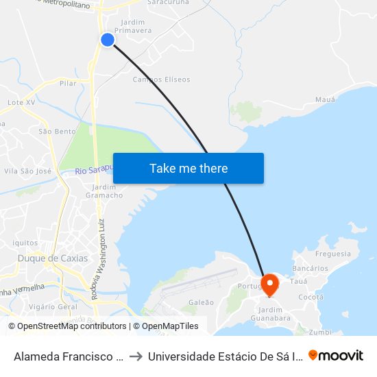 Alameda Francisco De Miranda, 2 to Universidade Estácio De Sá Ilha Do Governador map
