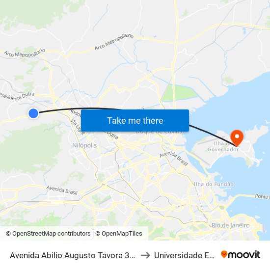 Avenida Abilio Augusto Tavora 3315 Jardim Alvorada Nova Iguaçu - Rio De Janeiro 26265 Brasil to Universidade Estácio De Sá Ilha Do Governador map