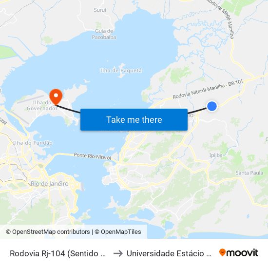 Rodovia Rj-104 (Sentido Niterói) | Upa De Santa Luzia to Universidade Estácio De Sá Ilha Do Governador map