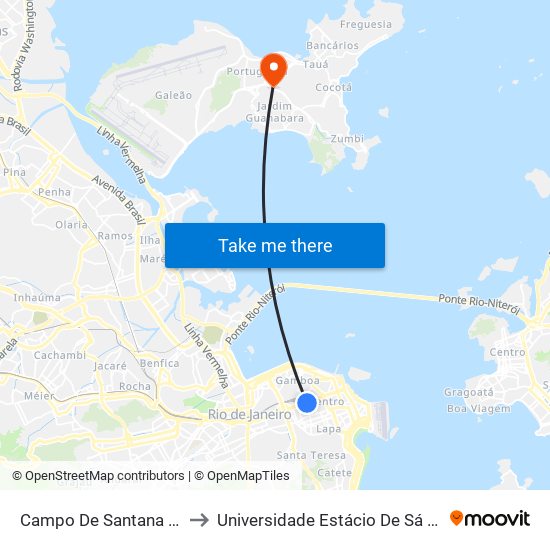 Campo De Santana (Pista Lateral) to Universidade Estácio De Sá Ilha Do Governador map